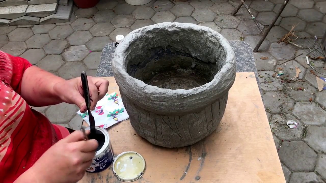 Создание вазона с эффектом мытого бетона